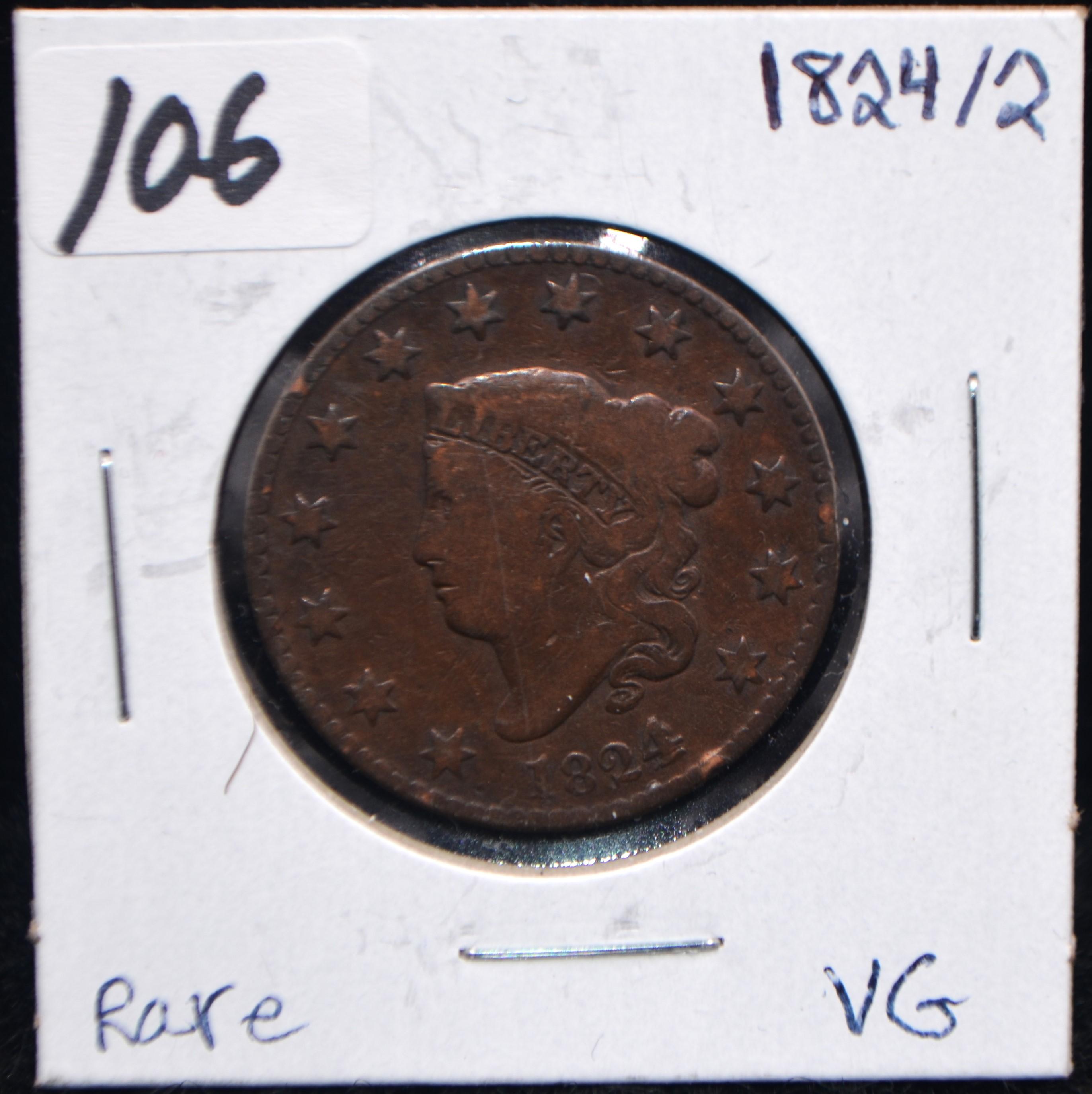 RARE 1824/2 LARGE CENT