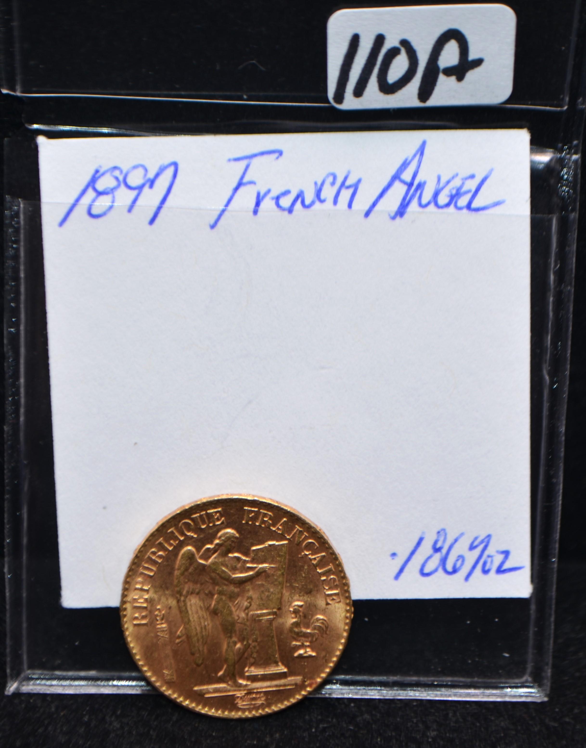 1897 FRENCH 20 ANGEL GOLD COIN