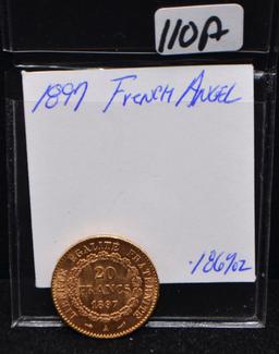 1897 FRENCH 20 ANGEL GOLD COIN