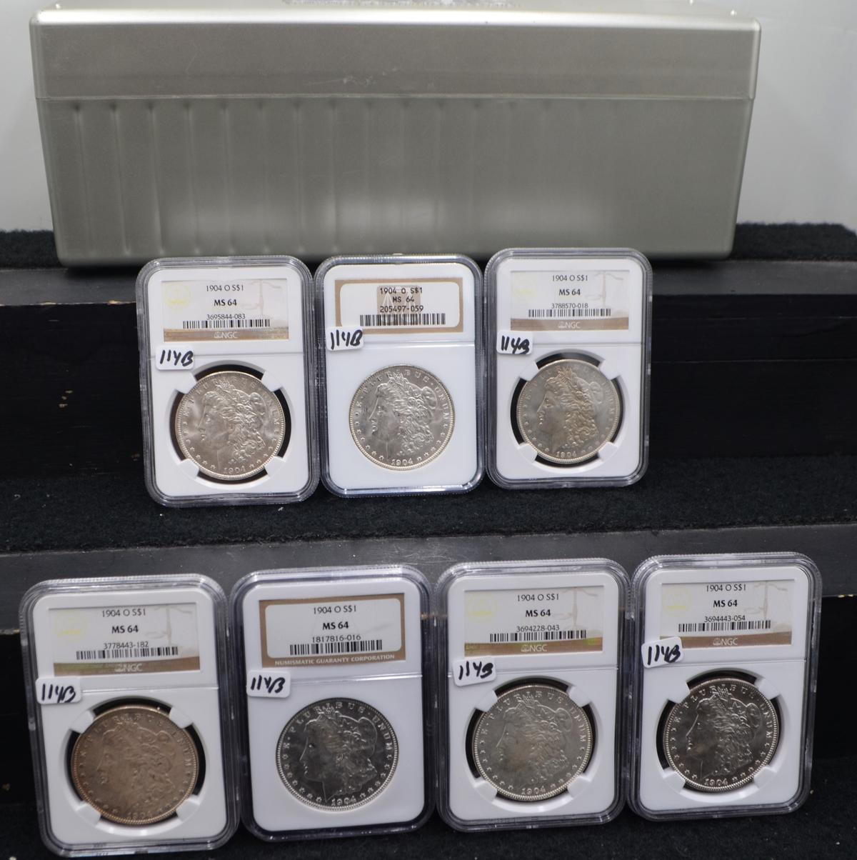 SEVEN 1904-0 MORGAN DOLLARS - NGC MS64