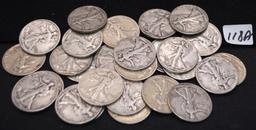 23 MIXED DATE & MINT WALKING LIBERTY HALF DOLLARS