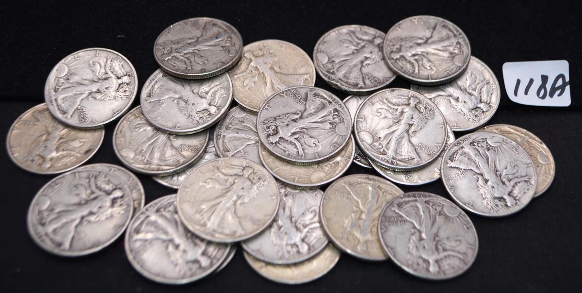 23 MIXED DATE & MINT WALKING LIBERTY HALF DOLLARS