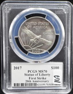 2017 $100 .9995 PLATINUM COIN 1ST STRIKE PCGS MS70