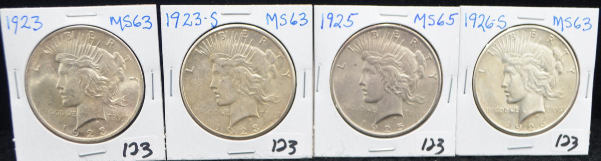 1923, 1923-S, 1925, 1926-S PEACE DOLLARS