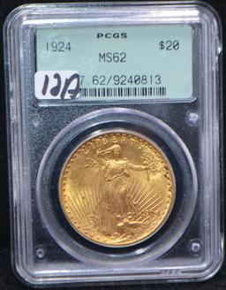 RARE 1924 $20 SAINT GAUDENS GOLD COIN - PCGS MS62