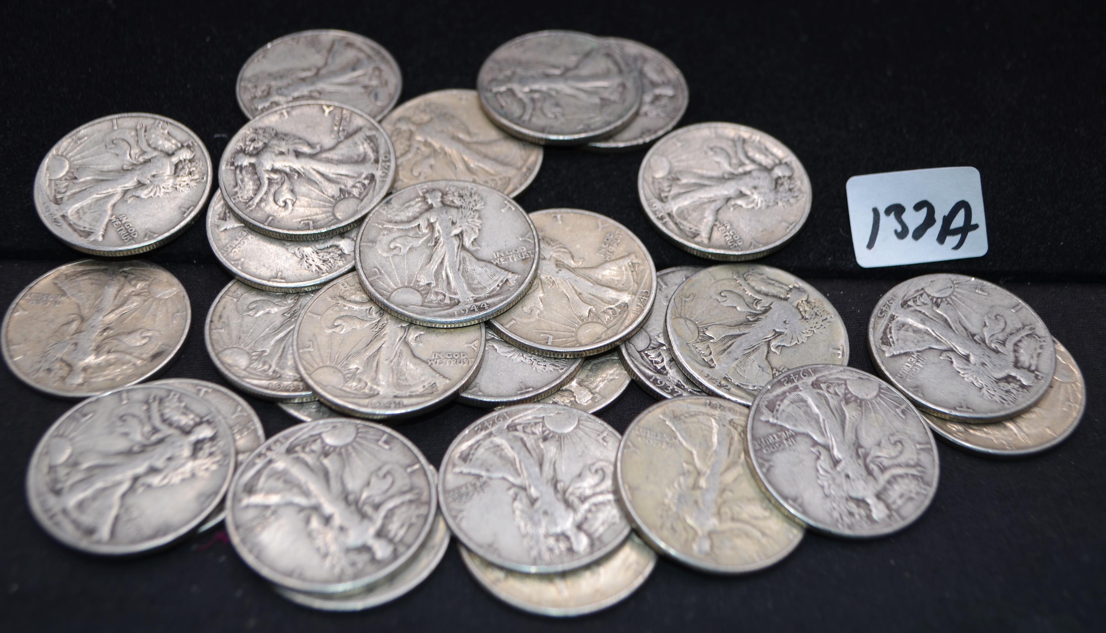 26 MIXED DATE & MINT WALKING LIBERTY HALF DOLLARS