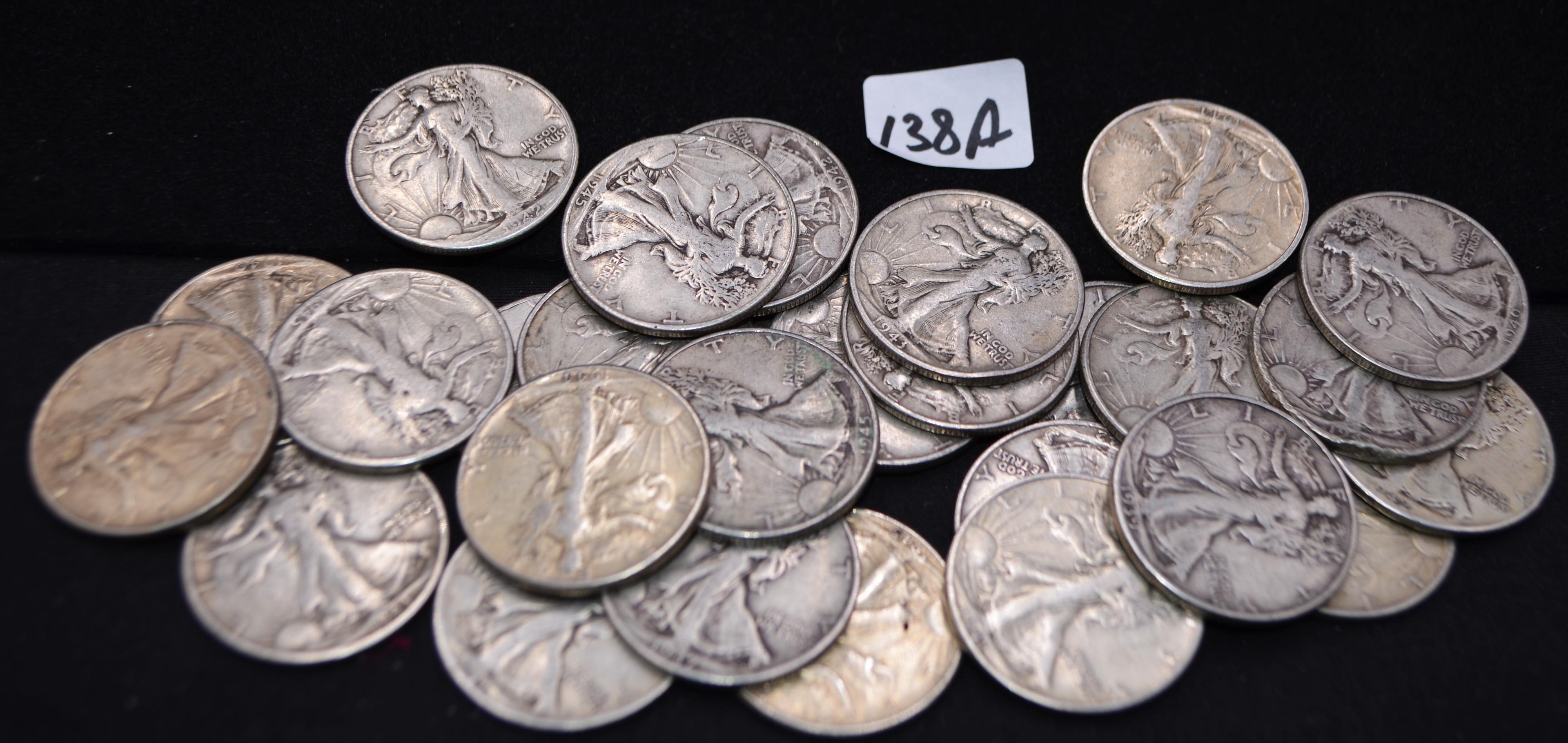 31 MIXED DATE & MINT WALKING LIBERTY HALF DOLLARS