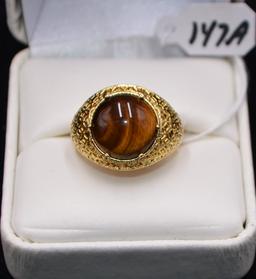 TIGER EYE 14K YELLOW GOLD RING