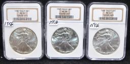 1996, 1997, 1998 AMERICAN SILVER EAGLES - NGC MS69