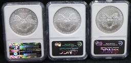 2006, 2007, 2008 AMERICAN SILVER EAGLES NGC MS69