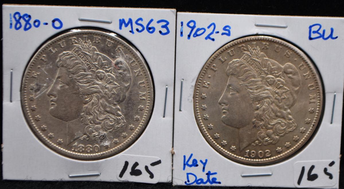 1880-0 & KEY 1902-S MORGAN DOLLARS