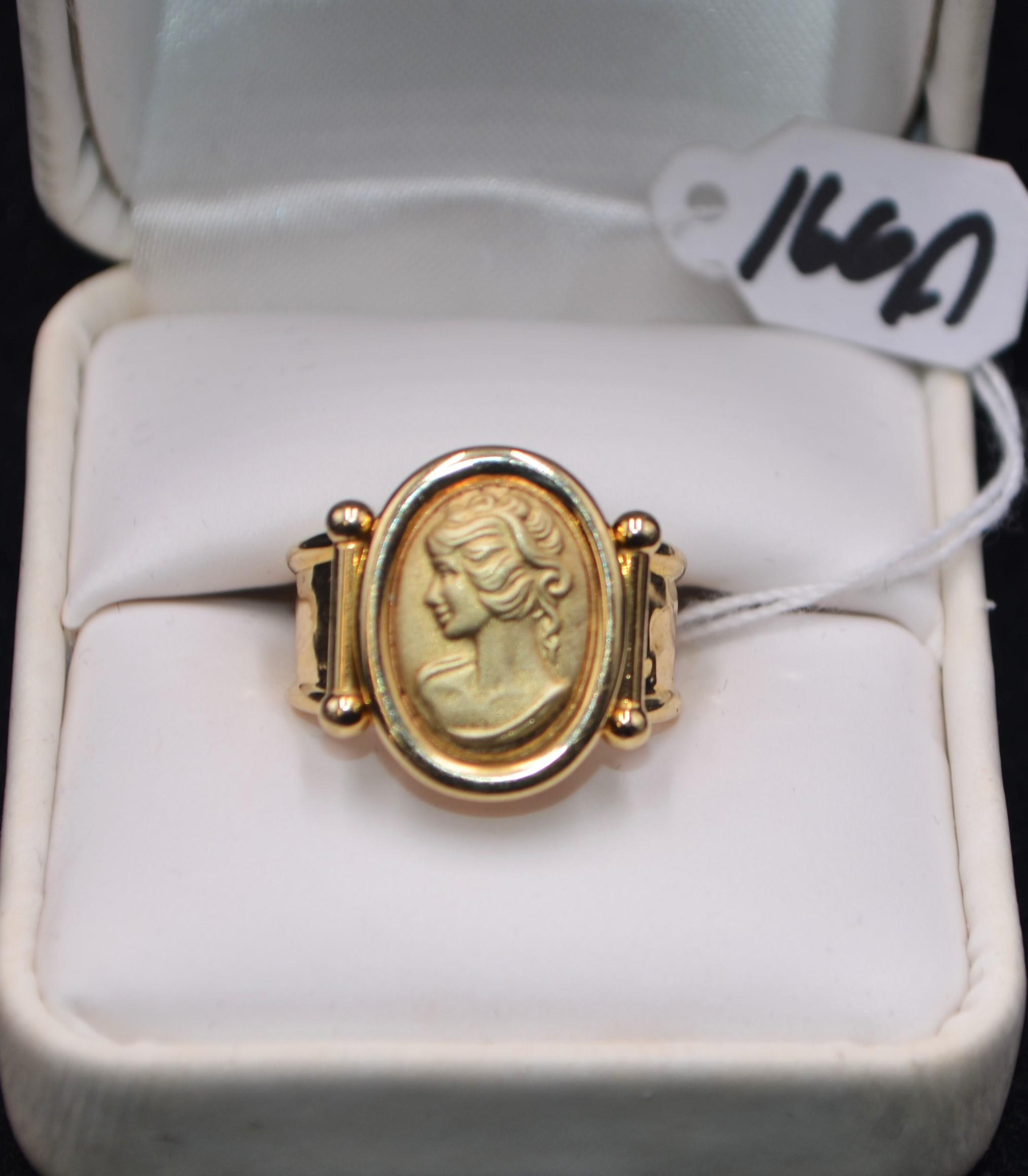 WOMAN'S FACE 14K YELLOW GOLD RING