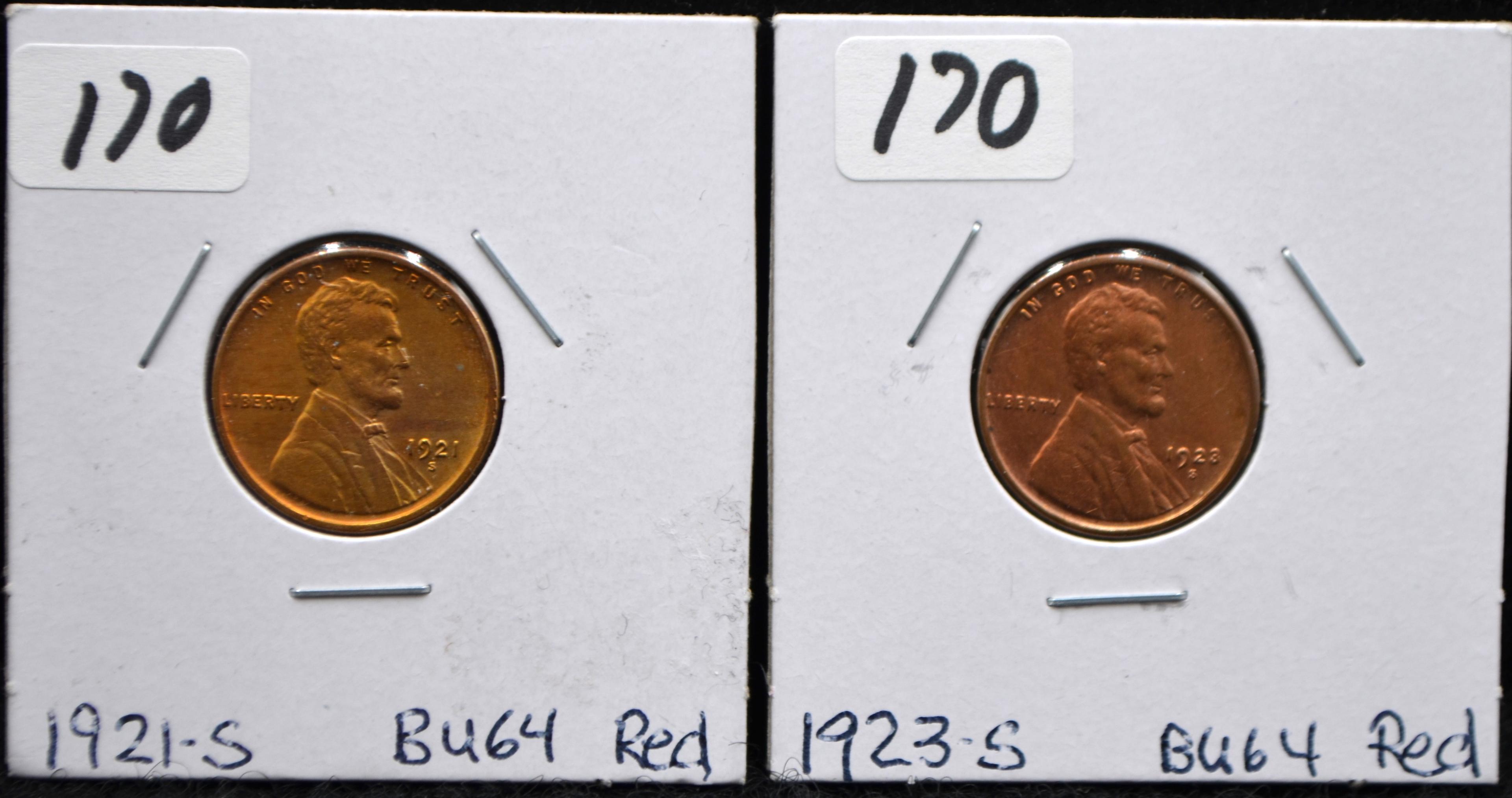 1921-S & 1923-S LINCOLN PENNIES (RED)