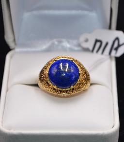 LADIES BLUE LAPIZ 14K YELLOW GOLD RING