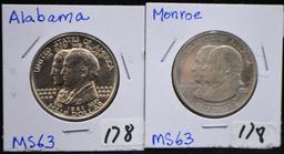 1921 ALABAMA & 1923-S MONROE COMMEMORATIVE HALVES