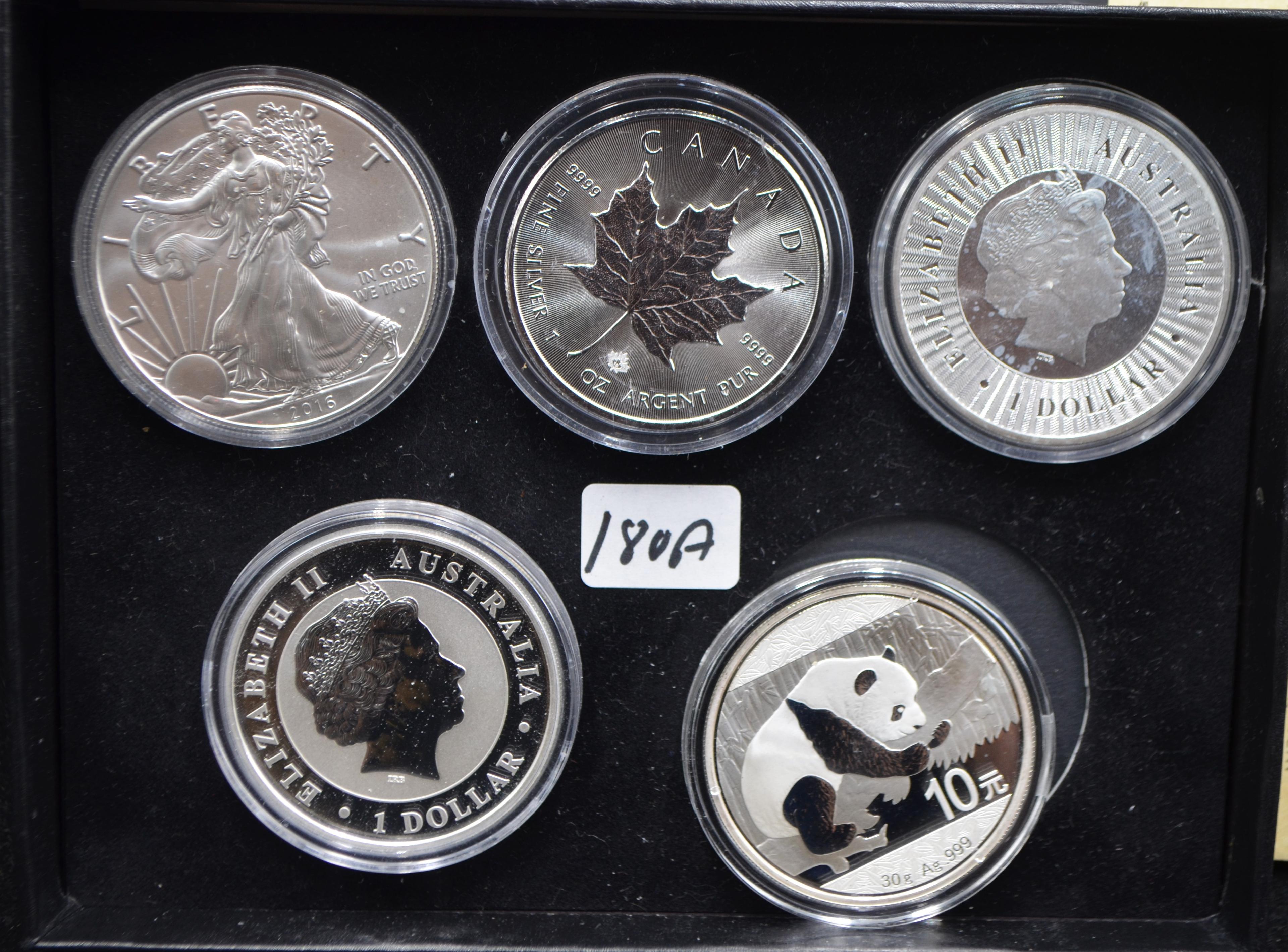 5 PIECE 1 OZ BU SILVER COIN COLLECTION W/C.O.A.