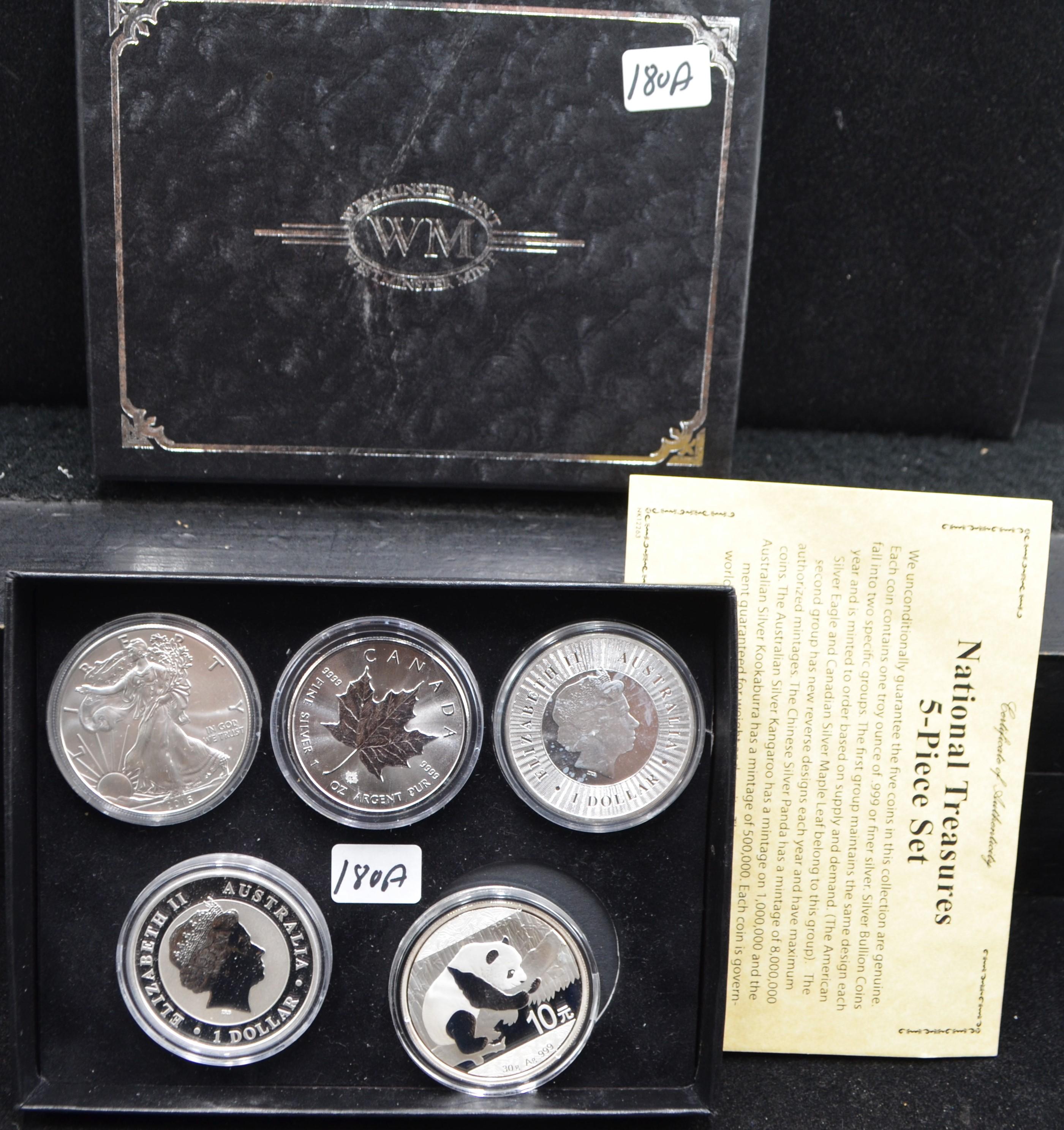 5 PIECE 1 OZ BU SILVER COIN COLLECTION W/C.O.A.