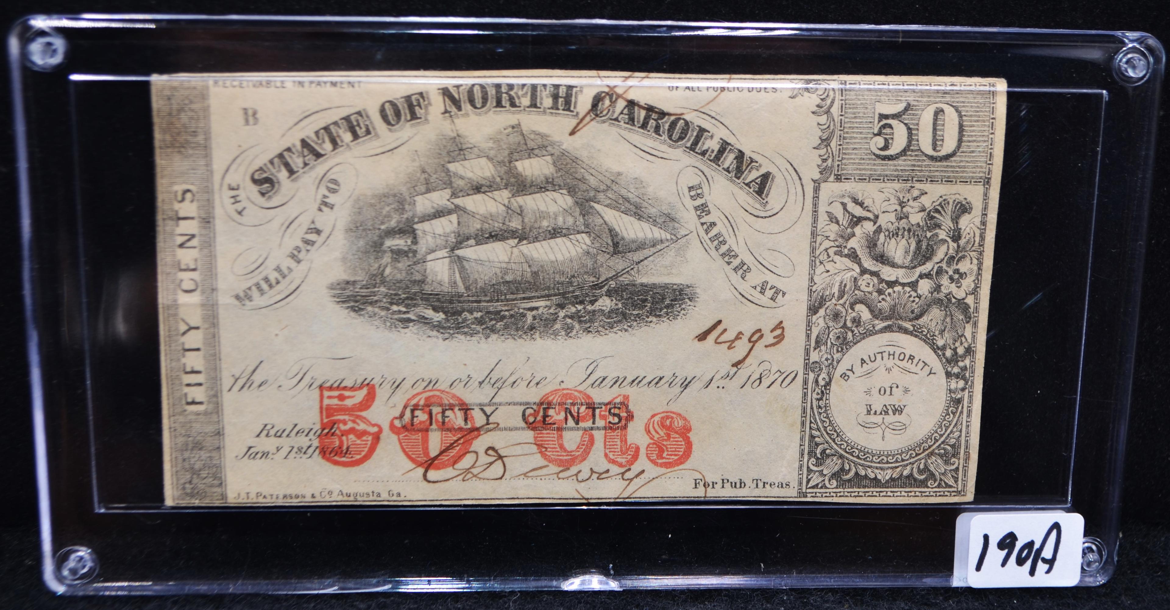 1864 STATE OF N. CAROLINA 50 CENT NOTE