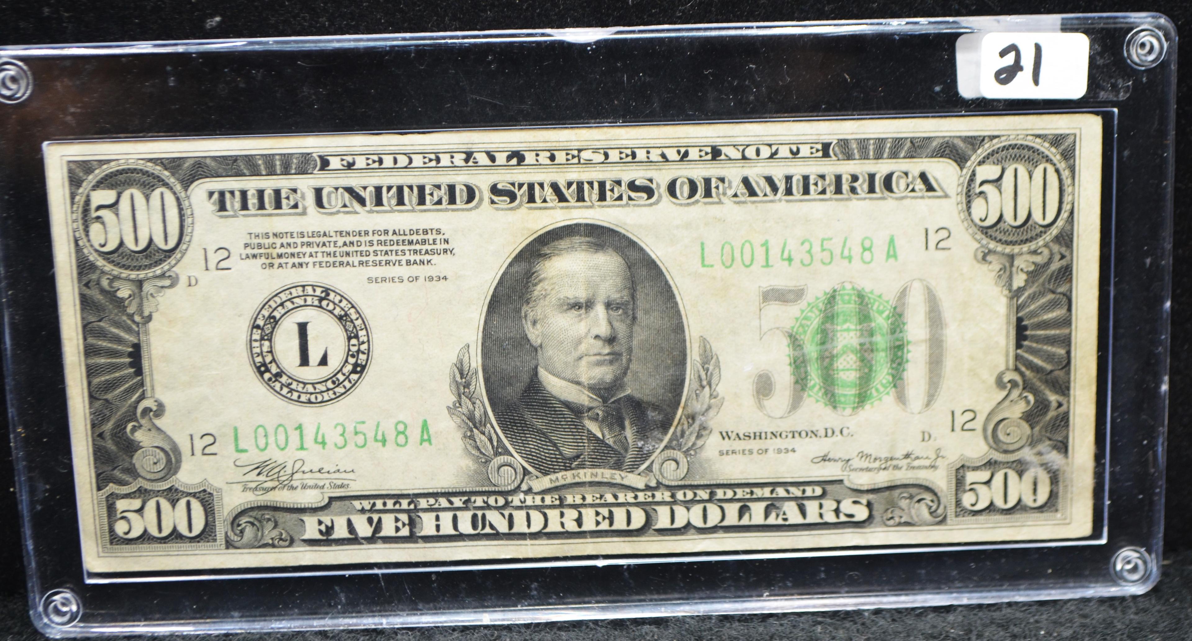 $500 FEDERAL RESERVE NOTE SERIES 1934