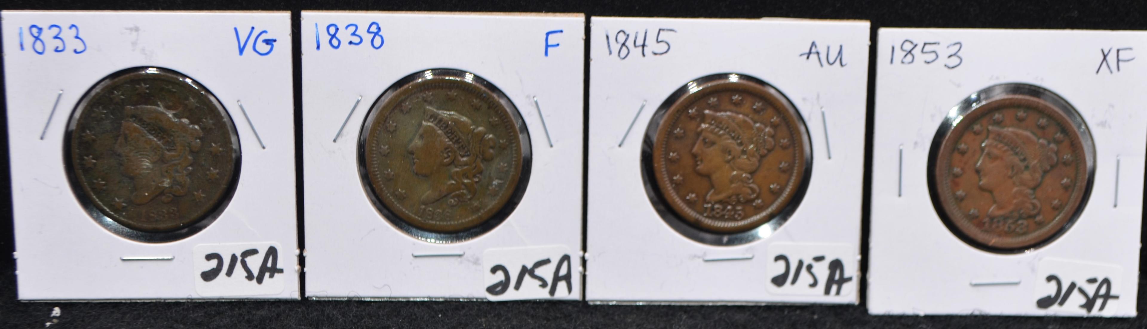 4 DIFFERENT DATE LARGE CENTS