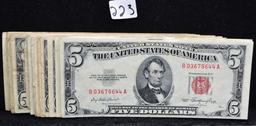 30 RED SEAL $5 U.S. NOTES SERIES 1953 & 1963