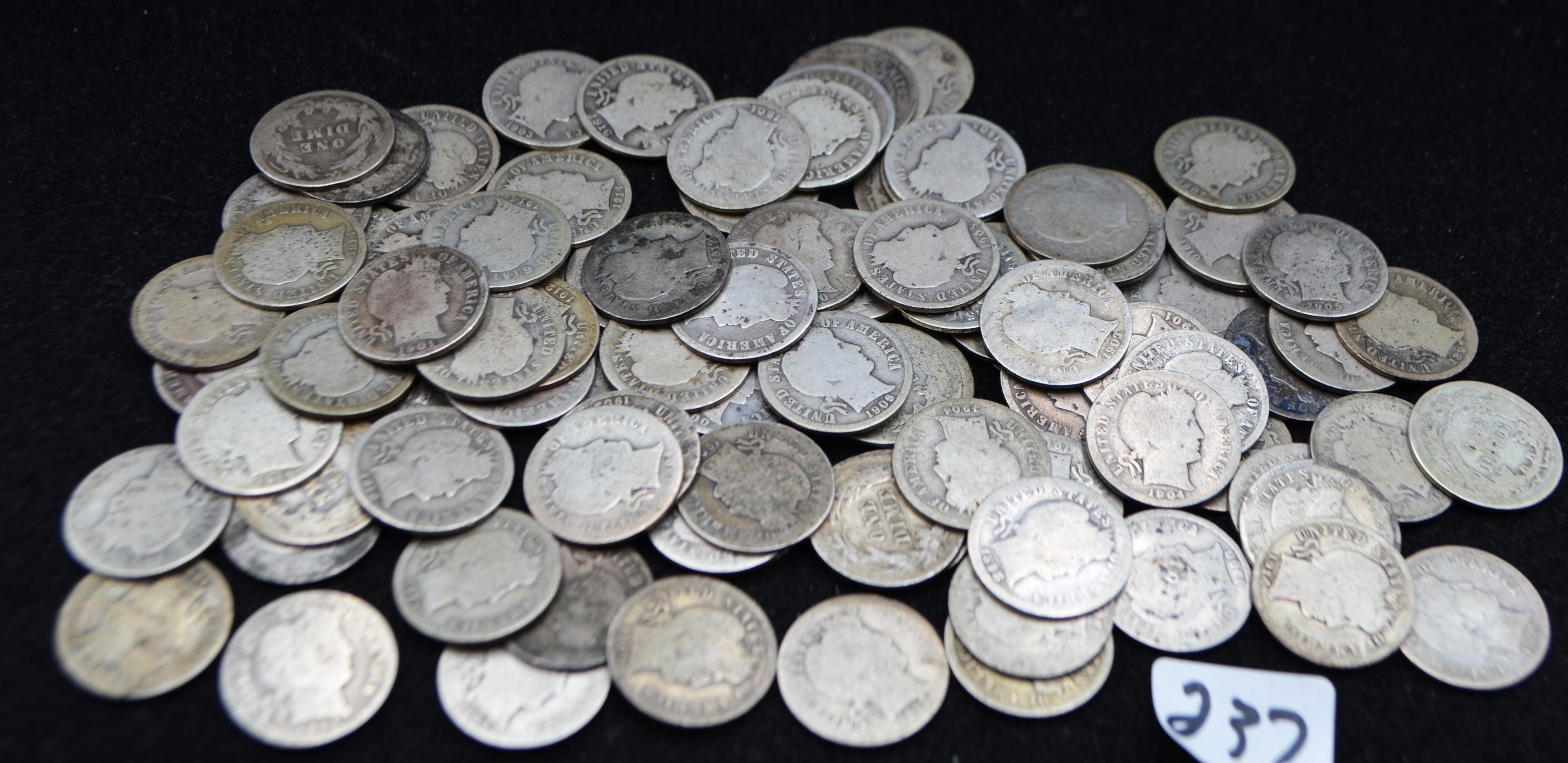 50 MIXED DATES & MINTS BARBER DIMES