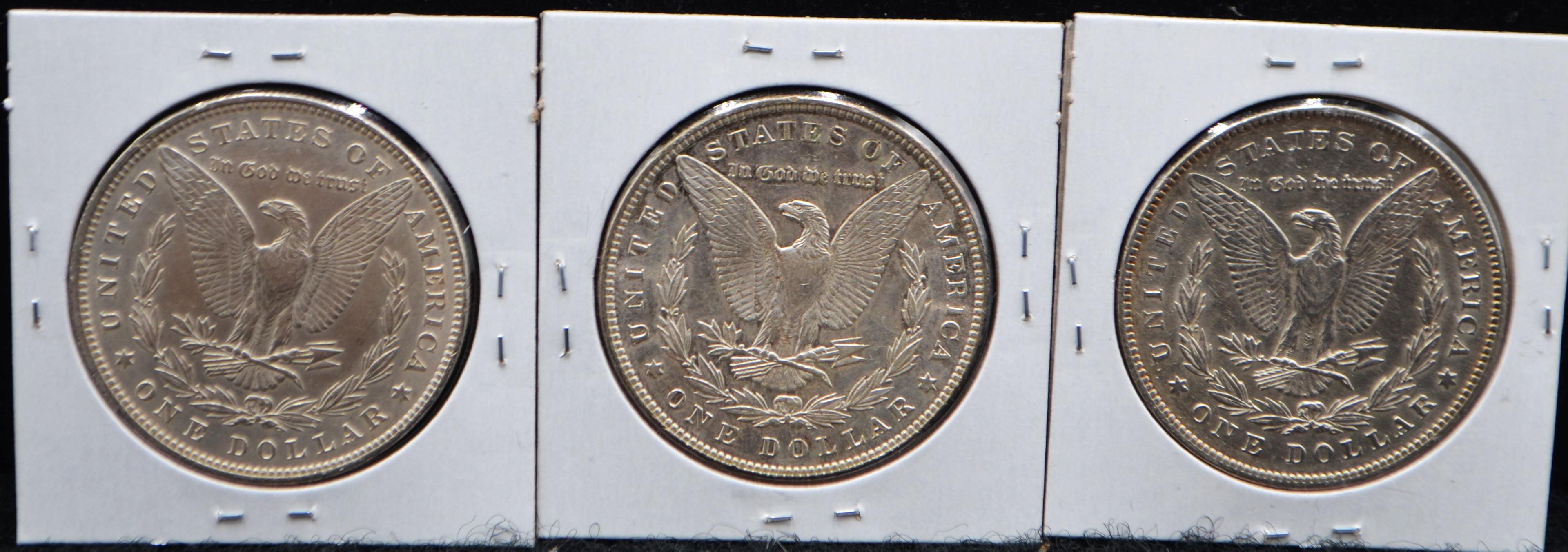 CHOICE UNC 1878 7TF, 1881, 1885 MORGAN DOLLARS