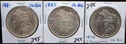 CHOICE UNC 1878 7TF, 1881, 1885 MORGAN DOLLARS