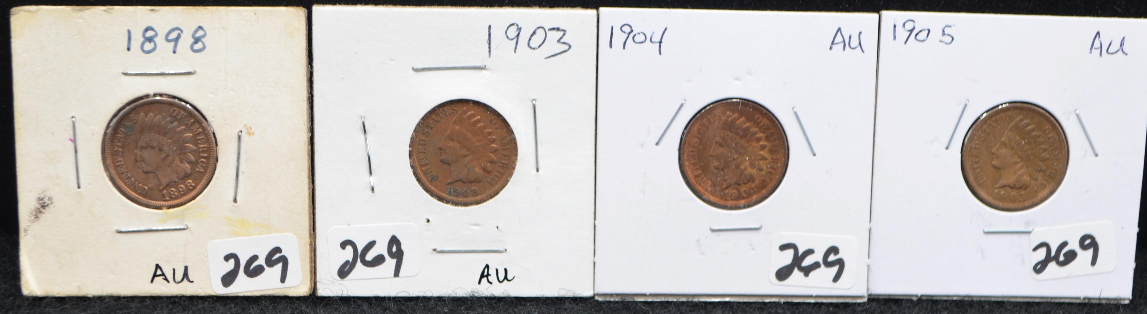 4 DIFFERENT DATE INDIAN HEAD PENNIES