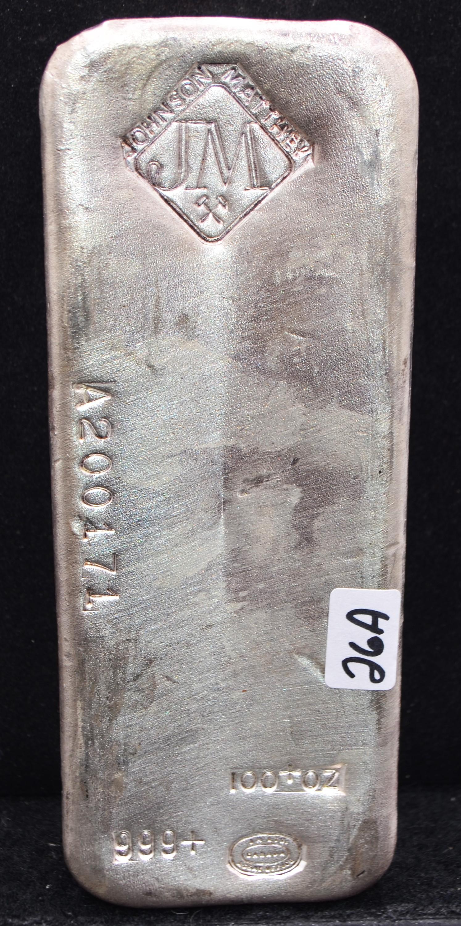 VINTAGE JM 100 OZ .999+ FINE SILVER SILVER BAR