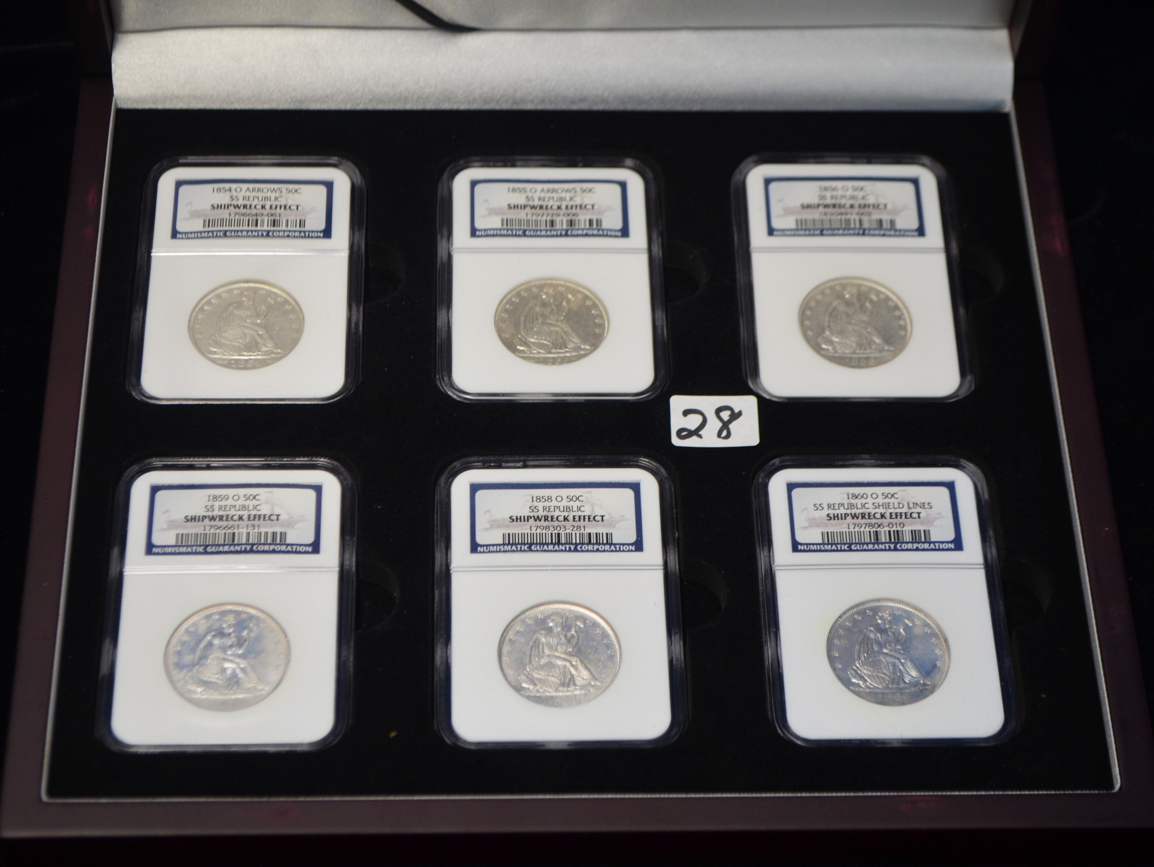 6 COIN SHIPWRECK OF SS REPUBLIC SEATED HALVES