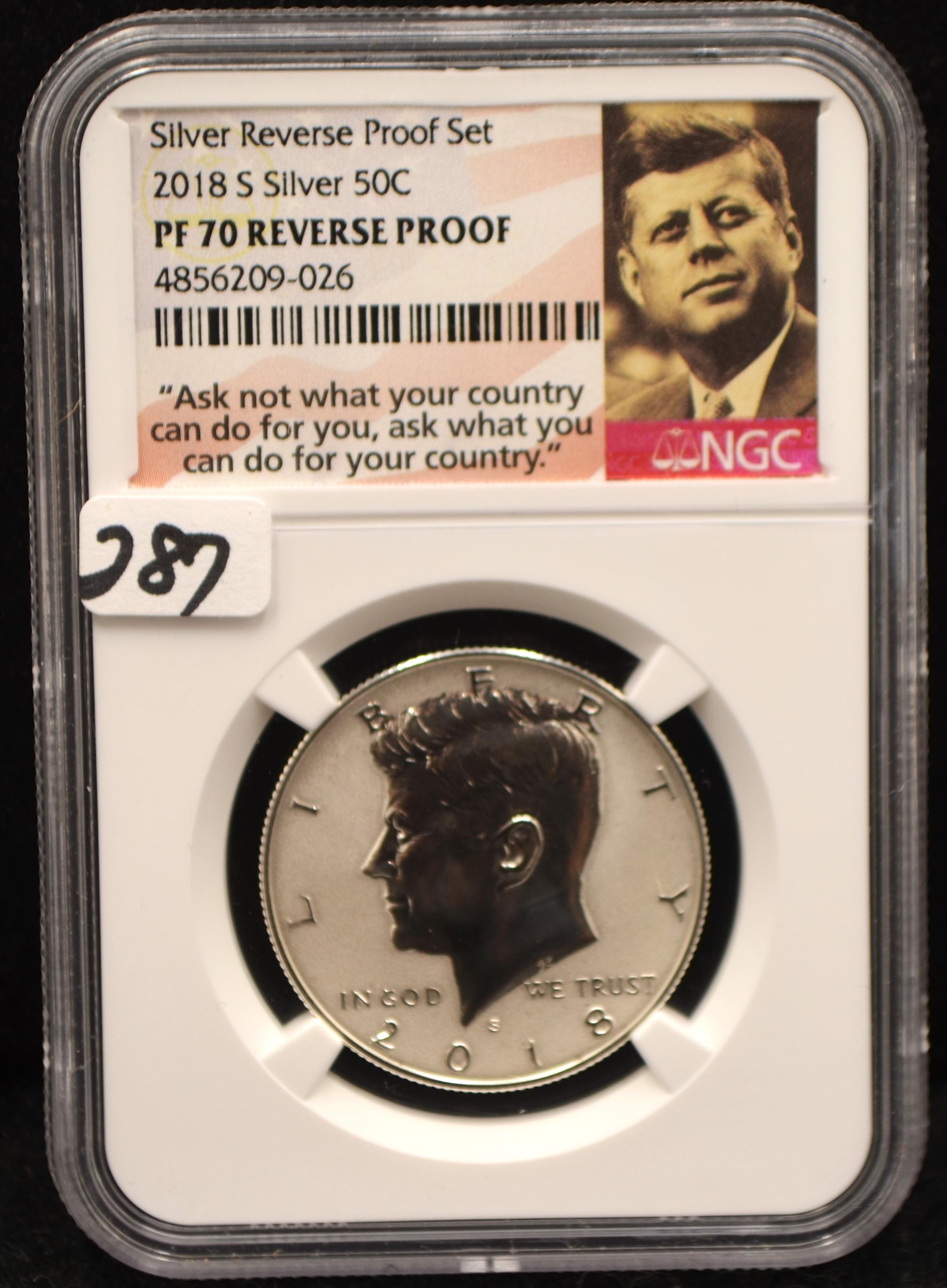 2018-S SILVER REVERSE PROOF KENNEDY NGC PF70