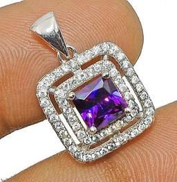 2 CT SQUARE AMETHYST & WHITE TOPAZ HALO