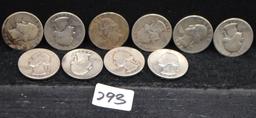 10 MIXED DATES 1940'S WASHINGTON QUARTERS