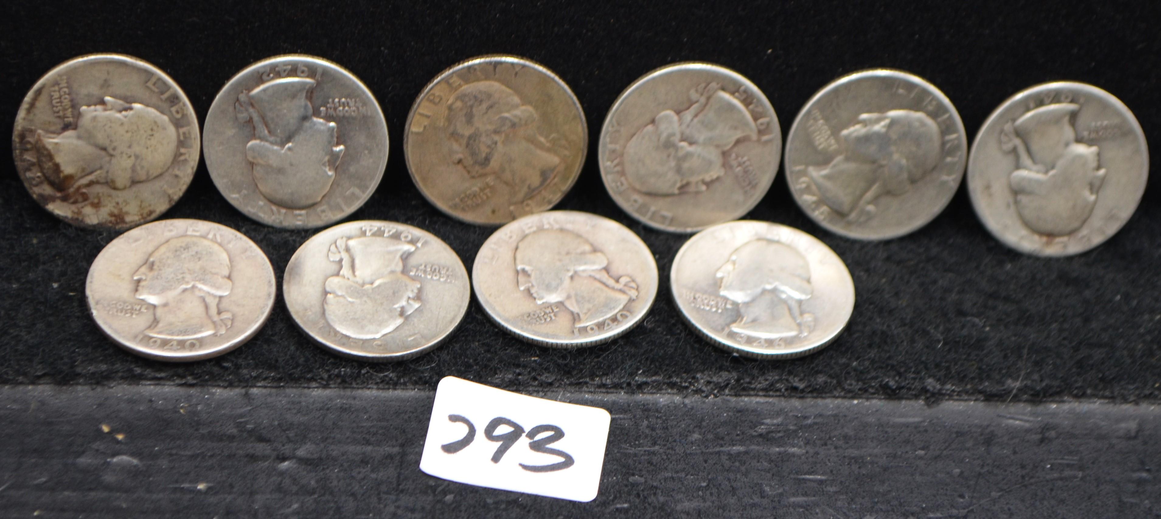 10 MIXED DATES 1940'S WASHINGTON QUARTERS