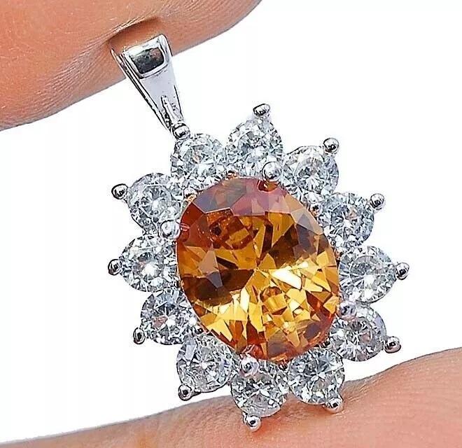 3 CT GOLDEN SAPPHIRE & WHITE TOPAZ PENDANT