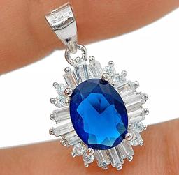 3 CT BLUE SAPPHIRE & WHITE TOPAZ STERLING PENDANT