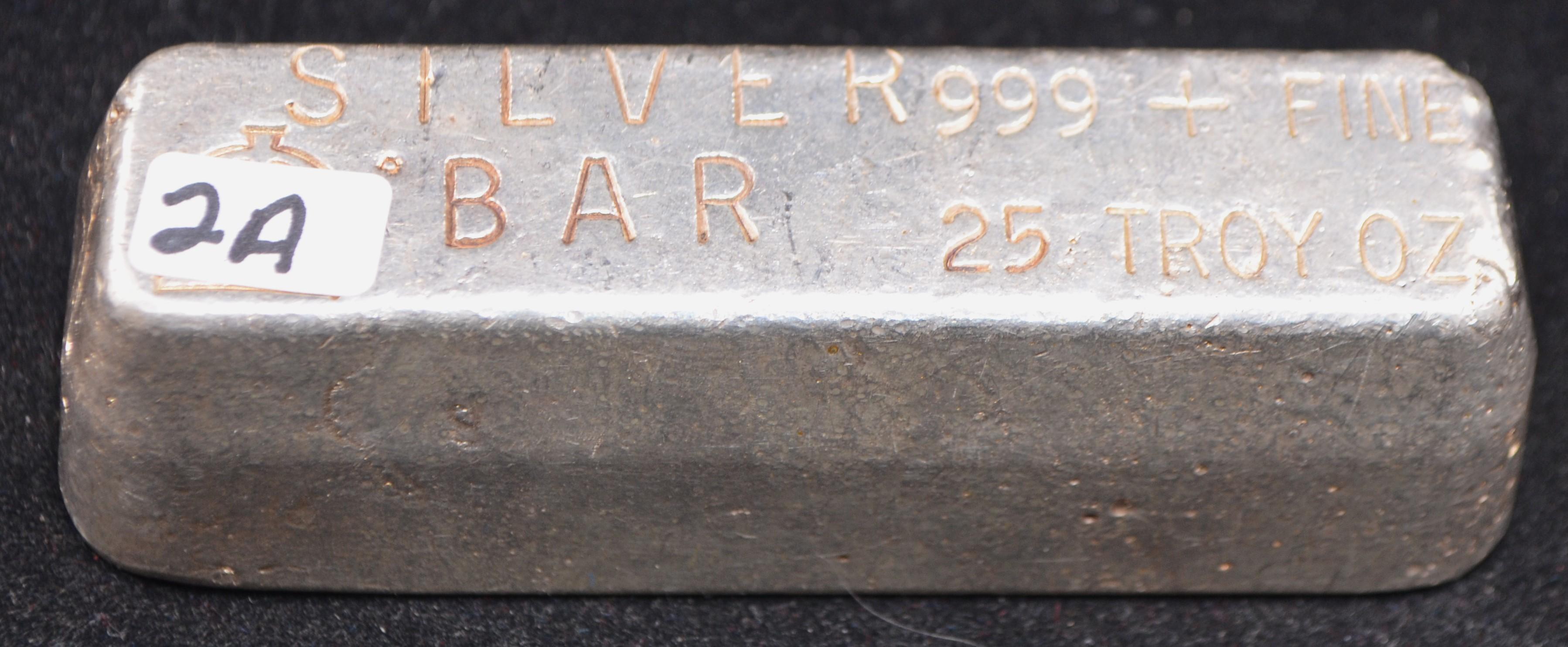 VINTAGE 25 TROY OZ .999+ FINE SILVER BAR