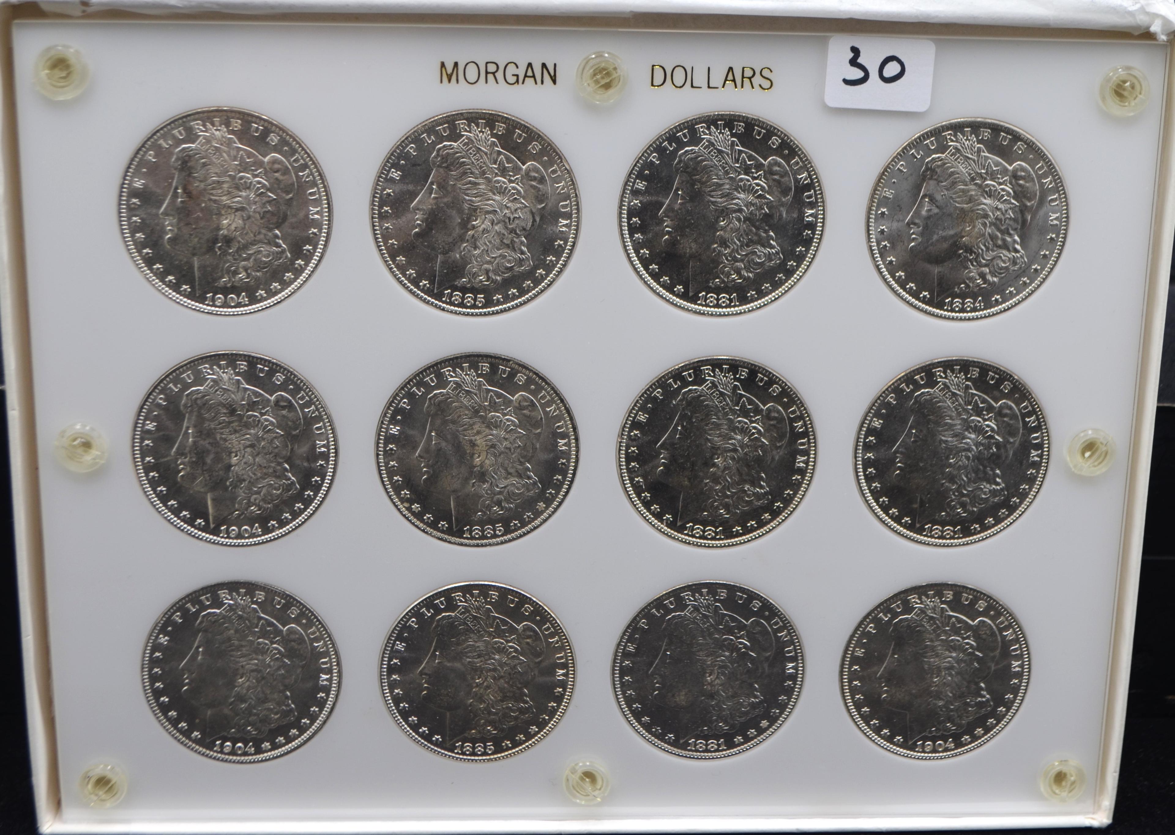 SET OF GEM+ BU MORGAN DOLLARS IN CAPITAL HOLDER