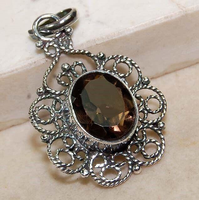 4 CT SMOKY TOPAZ STERLING SILVER FILIGREE PENDANT