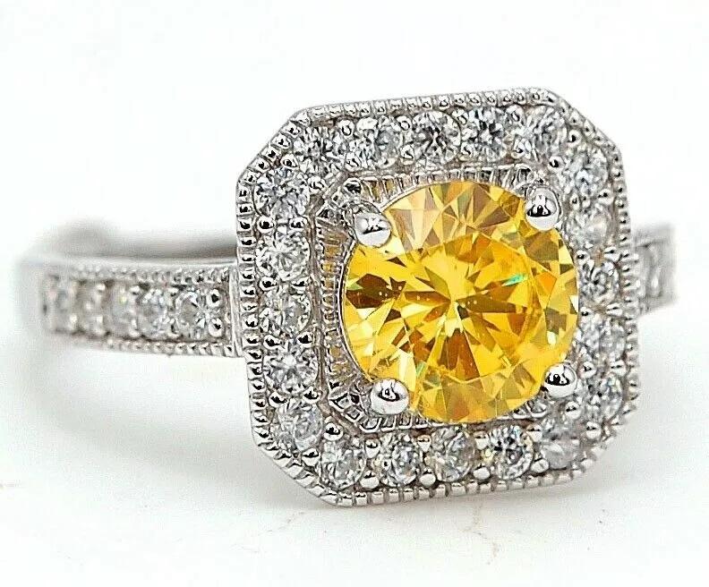2 CT YELLOW SAPPHIRE & TOPAZ STERLING RING