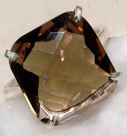 4 CT SMOKY TOPAZ STERLING SILVER RING