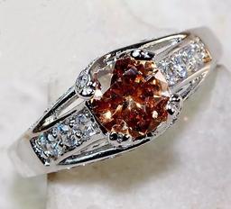 1 CT GOLDEN SAPPHIRE & TOPAZ STERLING RING