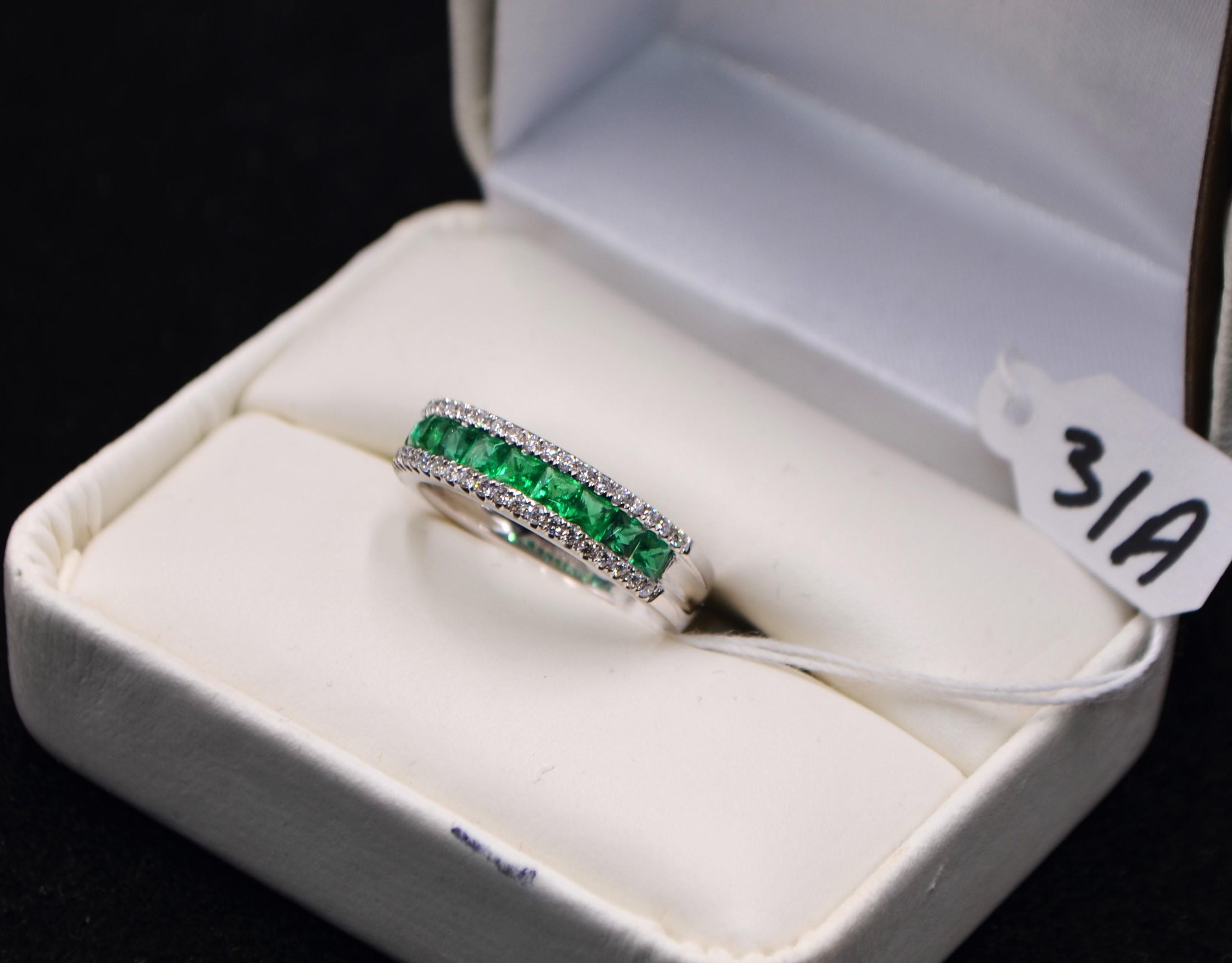 LADIES 1.21 CTTW DIAMOND & EMERALD 18 GOLD RING