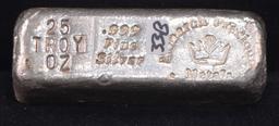 RARE VINTAGE MONARCH 25 TROY OZ .999+ SILVER BAR