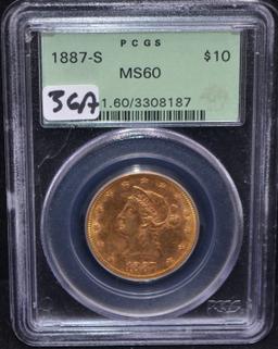 1887-S $10 LIBERTY GOLD COIN - PCGS MS60