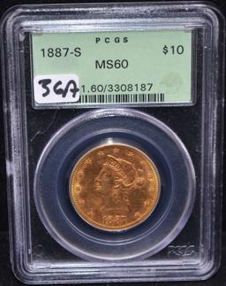 1887-S $10 LIBERTY GOLD COIN - PCGS MS60