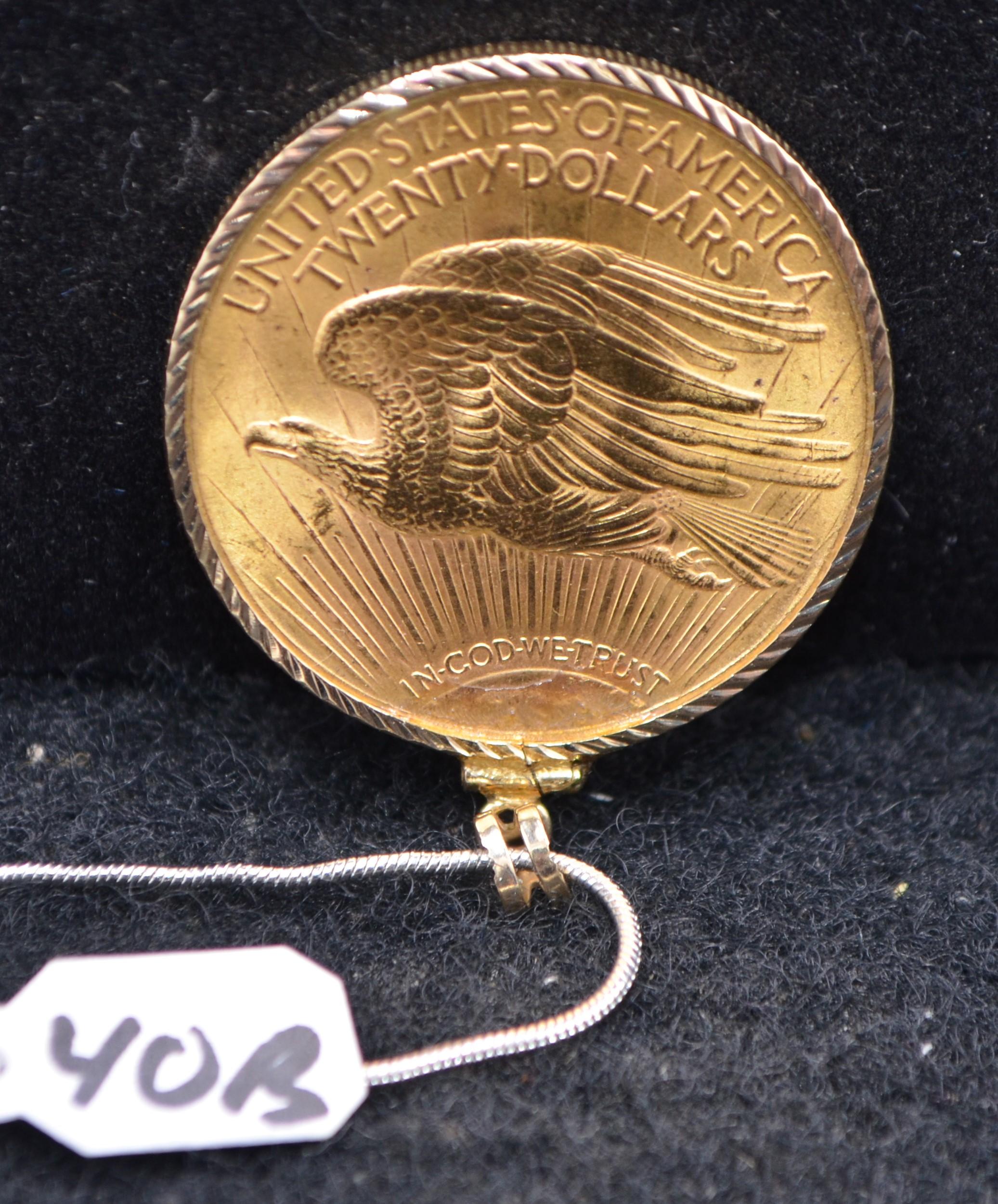 TWENTY DOLLAR GOLD COIN IN 14K GOLD BEZEL