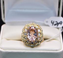 11 CTTW DIAMOND & MORGANITE 18K YELLOW GOLD RING