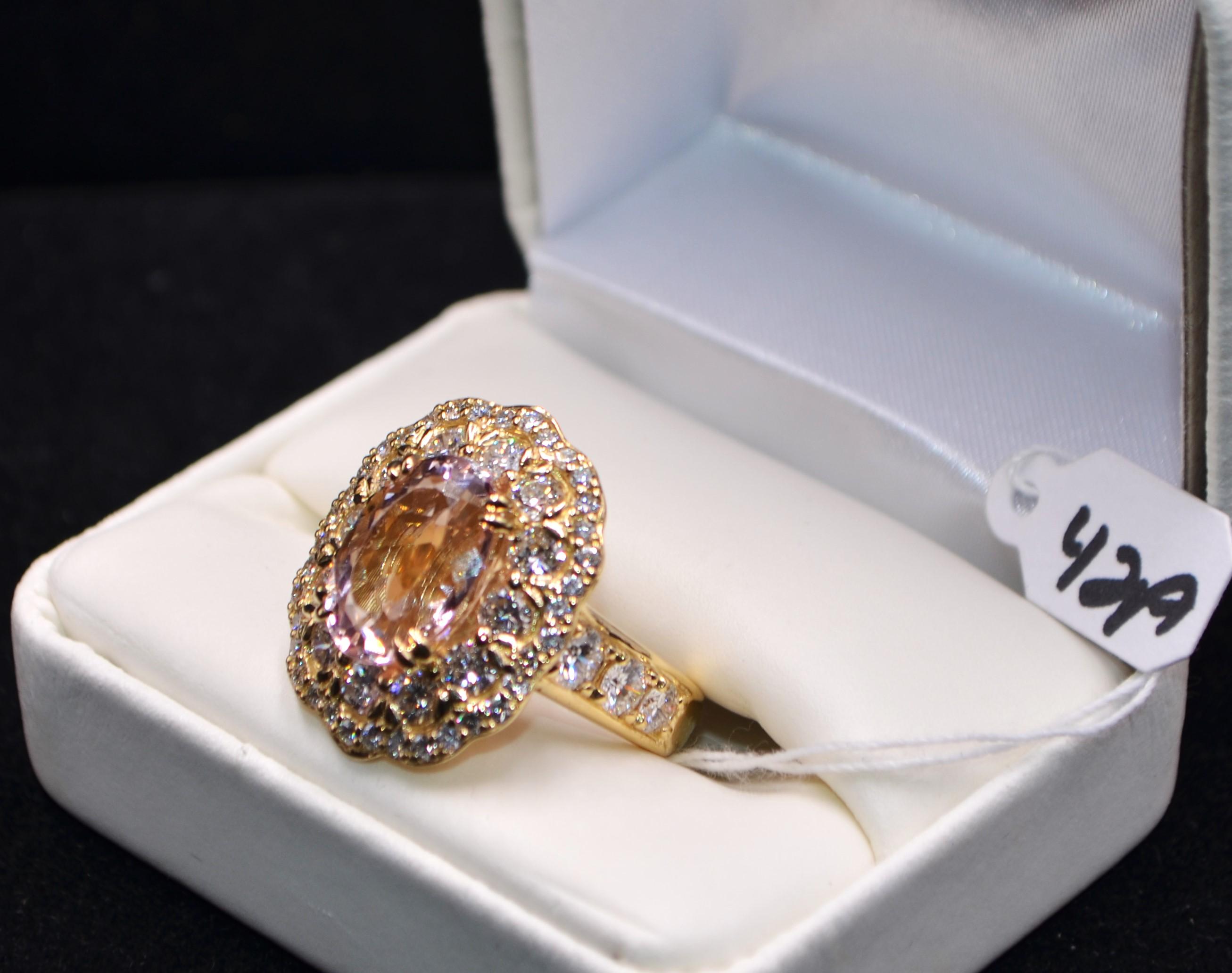 11 CTTW DIAMOND & MORGANITE 18K YELLOW GOLD RING